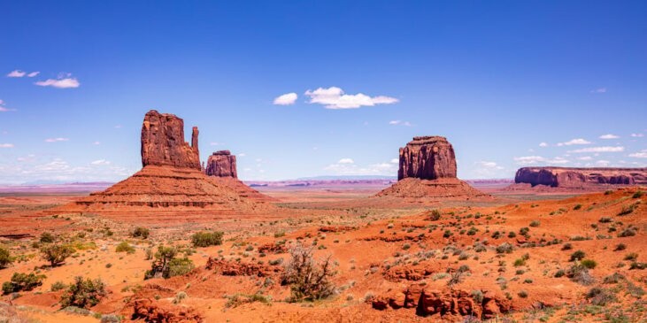 Desert mesas with scrub brush and high plateaus