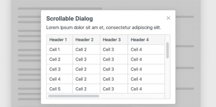 AI-generated image of a scrollable table inside a dialog inside a scrollable browser window.