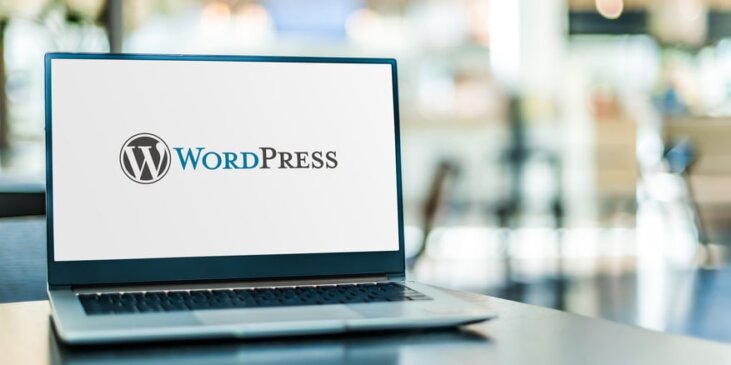Laptop with “WordPress” logo on screen. Agency Name/Contributor Name – stock.adobe.com